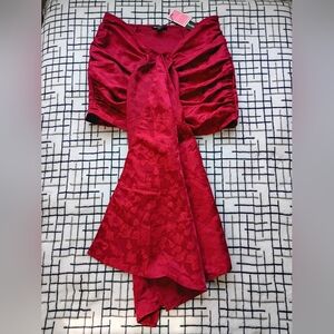 PrettyLittleThing Red Jacquard Woven Drape Front Mini Skirt New With Tags Size 6